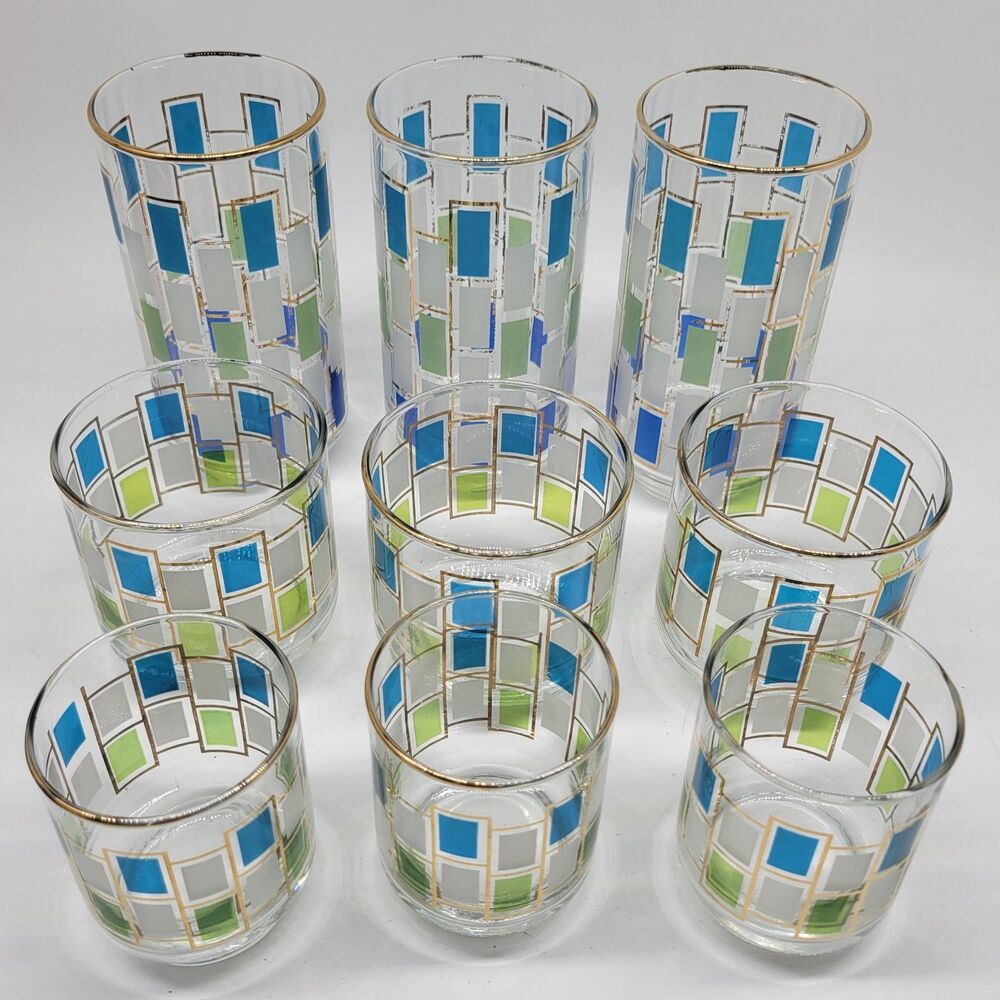 Libbey "NORDIC" Colorblock Set Of 3 Tumblers 3 Juice And 3 Old Fashion Glasses